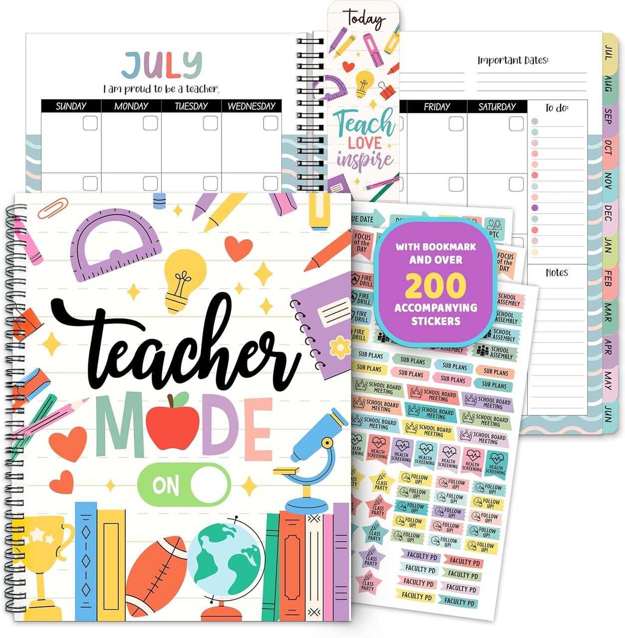 12 Months Weekly and Monthly Teacher Planner Undated, 8.5x11inch (multicolor)